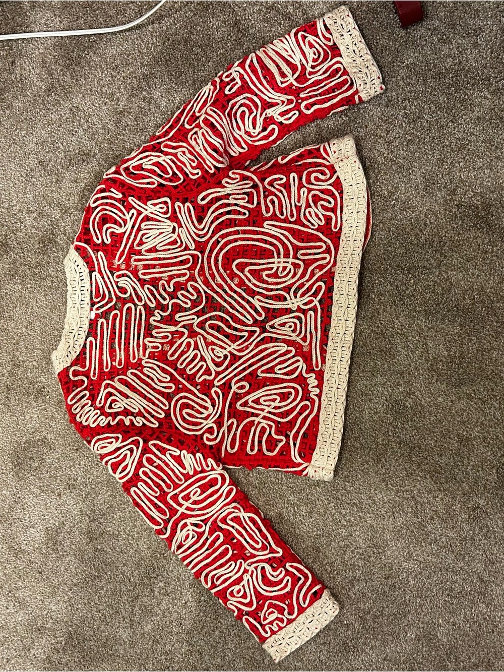 Chico's Red Crochet Openwork Top with Cream Accents size 1 - Picture 6 of 6